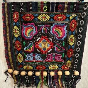 Vintage Colorful Boho Fringed, Beaded, and Embroidered Pocketbook